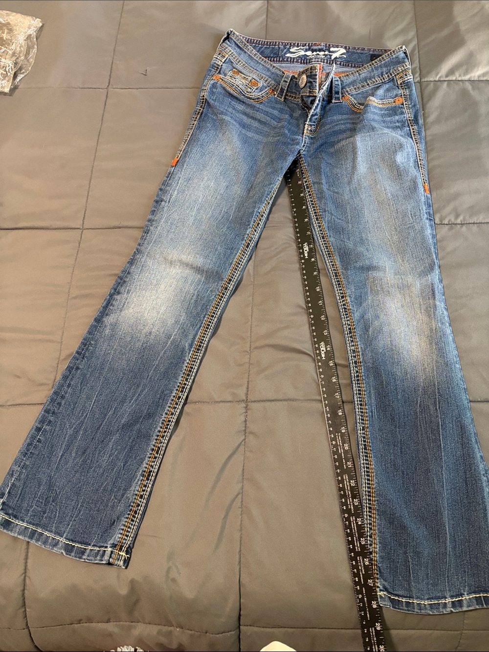 Seven7 Women's Blue Flare Jeans with Subtle Fading